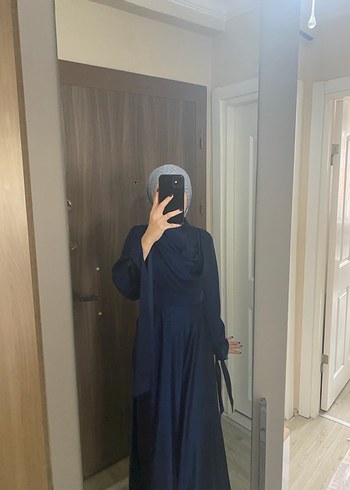 Mavi Uzun Kollu Drapeli Kadın Elbise - Görsel 7