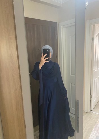 Mavi Uzun Kollu Drapeli Kadın Elbise - Görsel 6