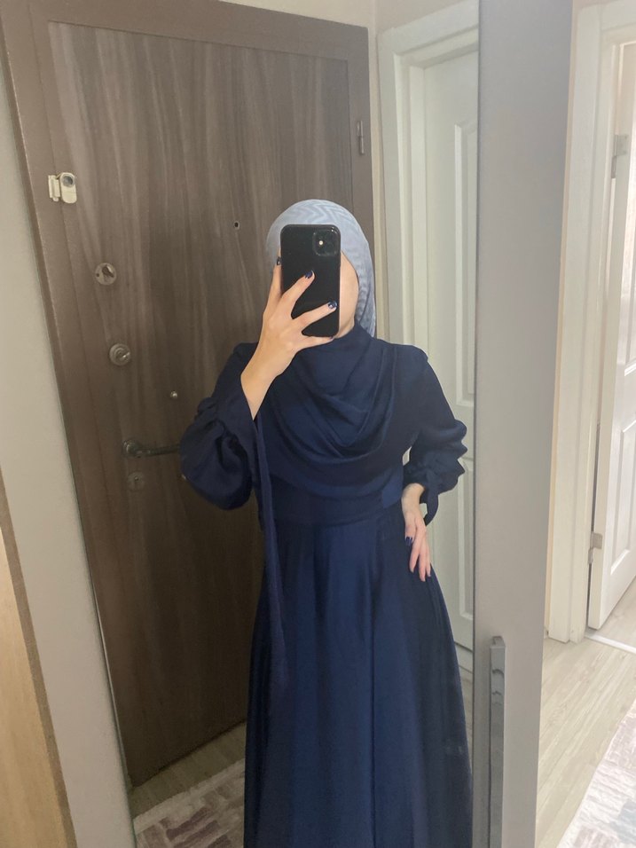 Mavi Uzun Kollu Drapeli Kadın Elbise - Görsel 5