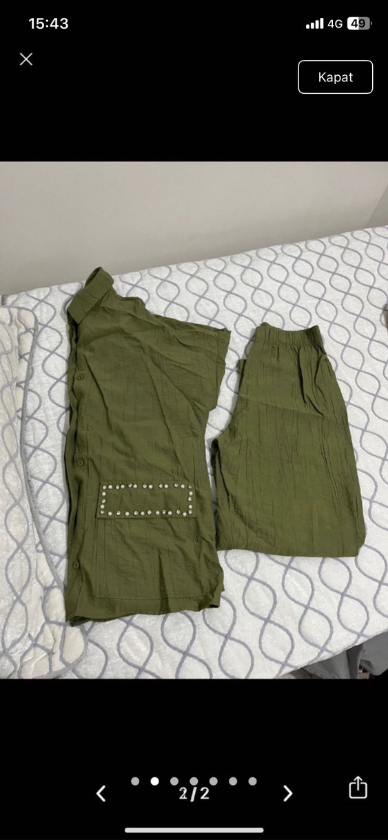 Düğmeli Haki Kadın Uzun Ceket Takımı - Görsel 2