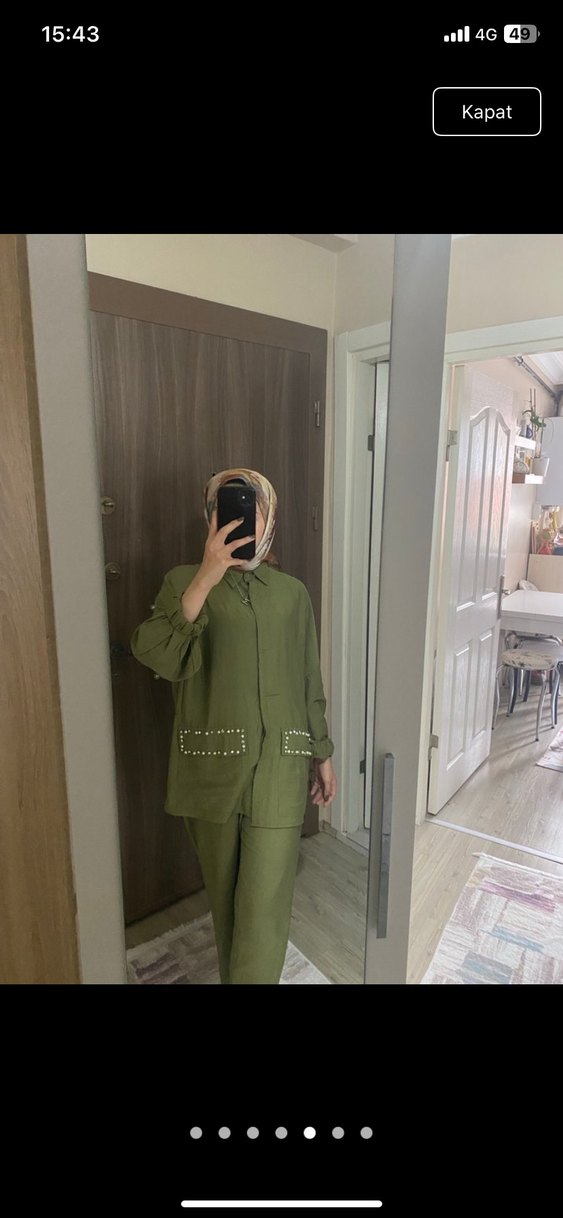 Düğmeli Haki Kadın Uzun Ceket Takımı - Görsel 5