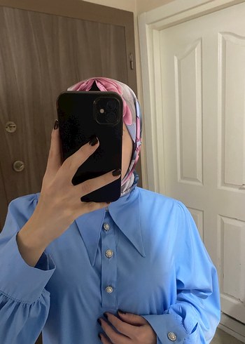 Uzun Kollu Mavi Kadın Gömlek - Görsel 3