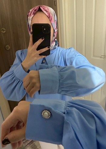 Uzun Kollu Mavi Kadın Gömlek - Görsel 8