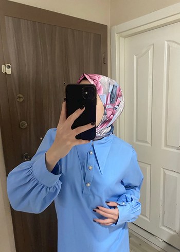 Uzun Kollu Mavi Kadın Gömlek - Görsel 4