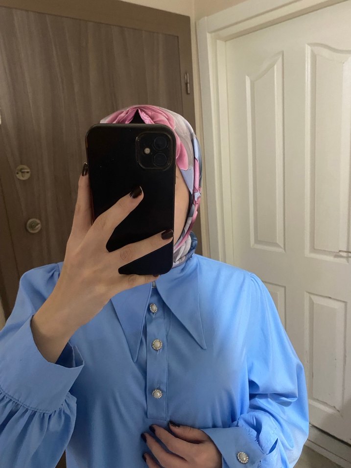 Uzun Kollu Mavi Kadın Gömlek - Görsel 3