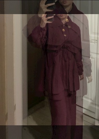 Bordo Düğmeli Rahat Kesim Kadın Takım - Görsel 4