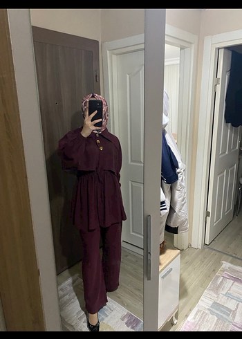 Bordo Düğmeli Rahat Kesim Kadın Takım - Görsel 2