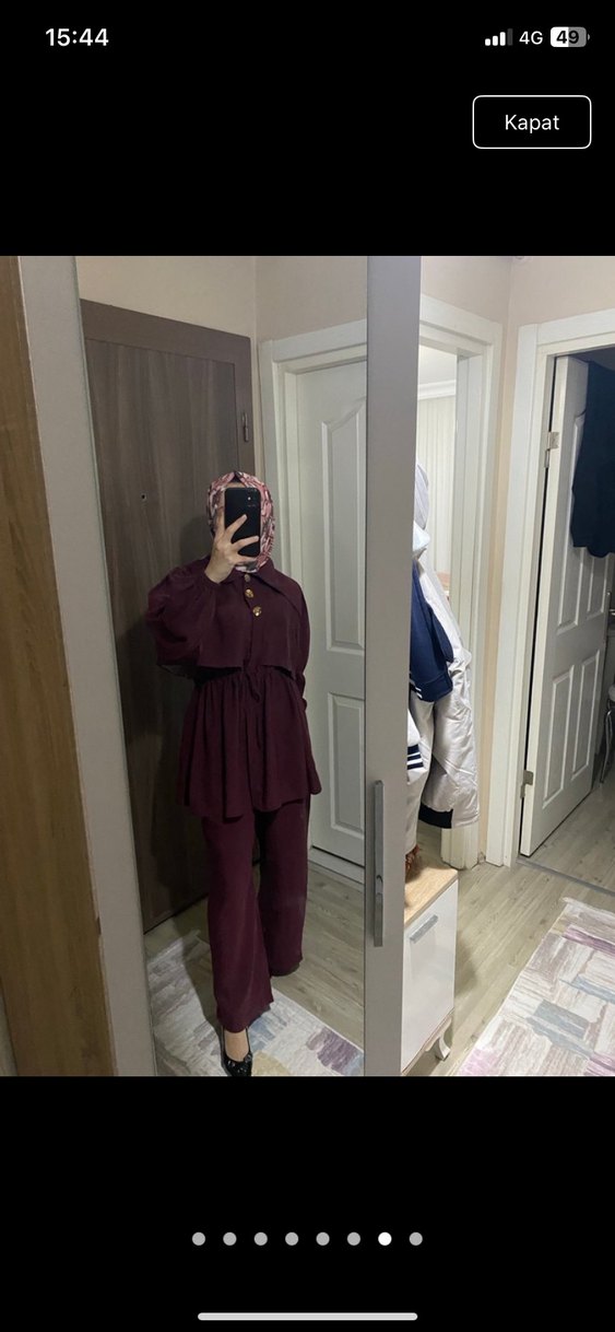 Bordo Düğmeli Rahat Kesim Kadın Takım - Görsel 2