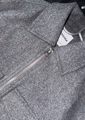 Gri Mini BERSHKA Kısa Ceket KAŞE - Görsel 3