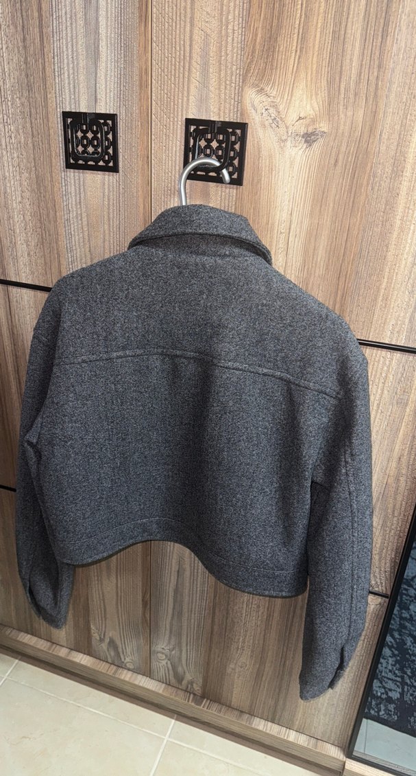 Gri Mini BERSHKA Kısa Ceket KAŞE - Görsel 2