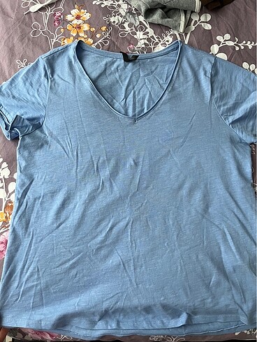 DeFacto mavi v yaka tişört - Görsel 3