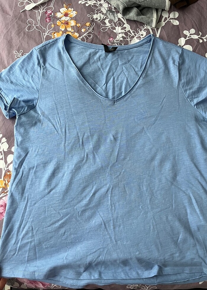 DeFacto mavi v yaka tişört - Görsel 3