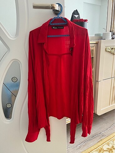 Viar önden bağlamalı kırmızı gömlek - Görsel 2