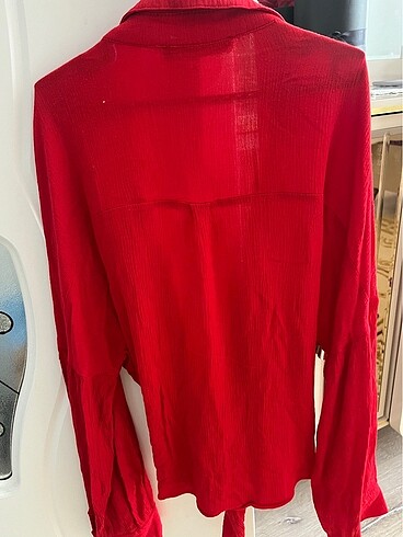 Viar önden bağlamalı kırmızı gömlek - Görsel 3