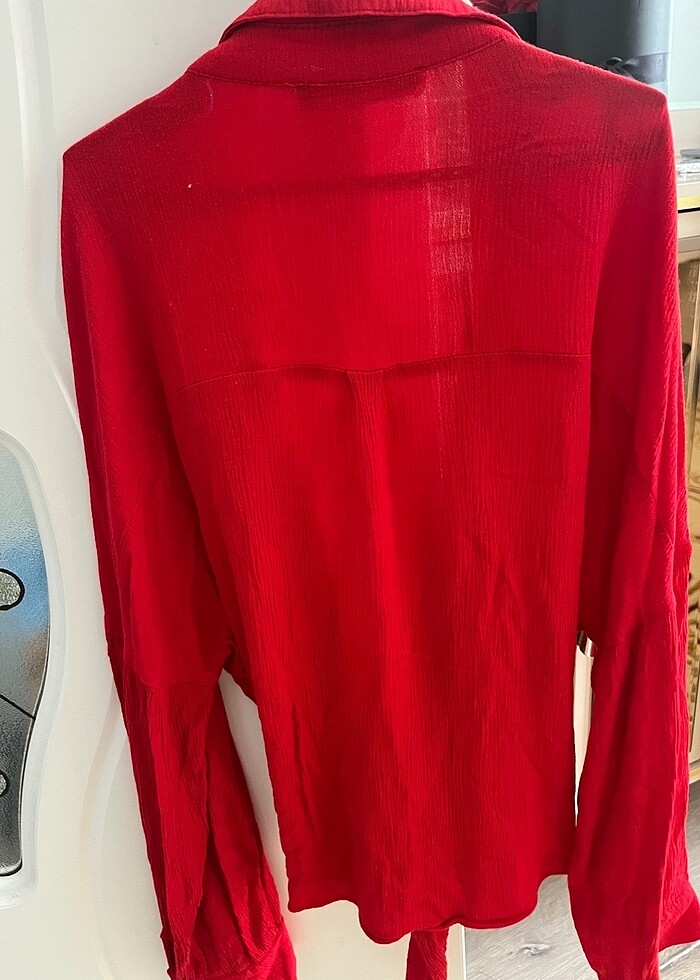 Viar önden bağlamalı kırmızı gömlek - Görsel 3