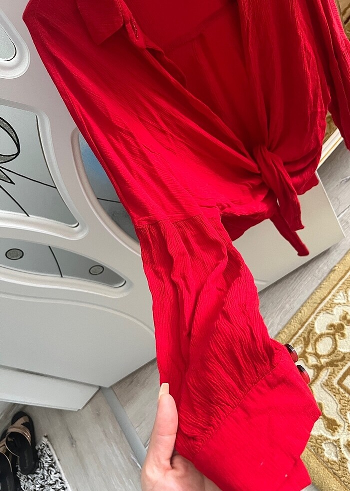 Viar önden bağlamalı kırmızı gömlek - Görsel 4