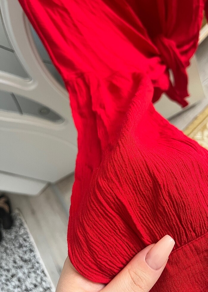 Viar önden bağlamalı kırmızı gömlek - Görsel 5