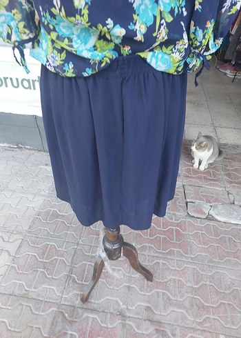 Lacivert Pilili Mini Kadın Etek