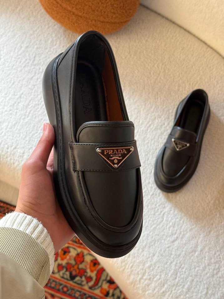Prada Siyah Deri Platform Topuklu Loafer - Görsel 3