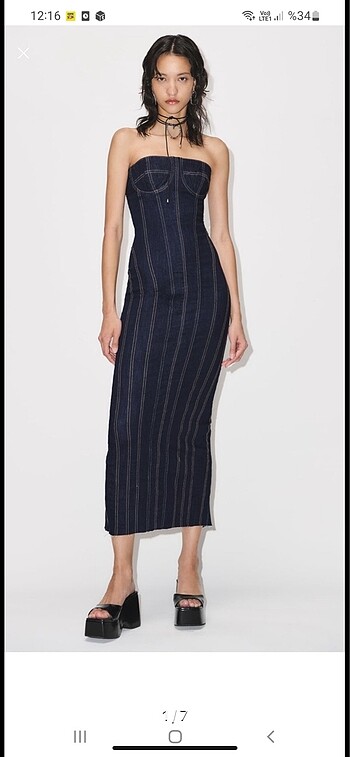 Zara straplez denim elbise