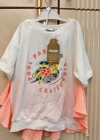 Kız Çocuk Beyaz Baskılı Fırfırlı Tişört taytlı 2 li takım - Görsel 4