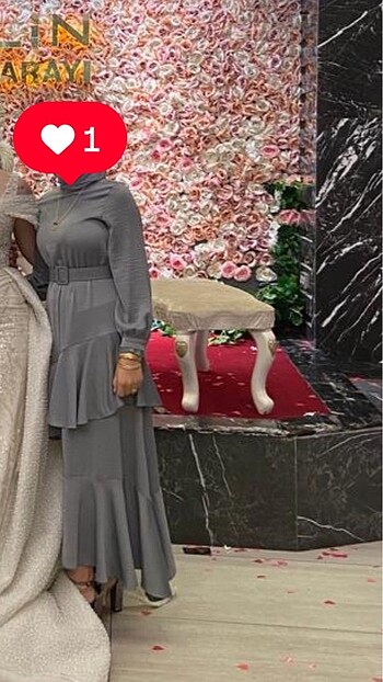 s Beden gri Renk Şık eteği fırfırlı elbise