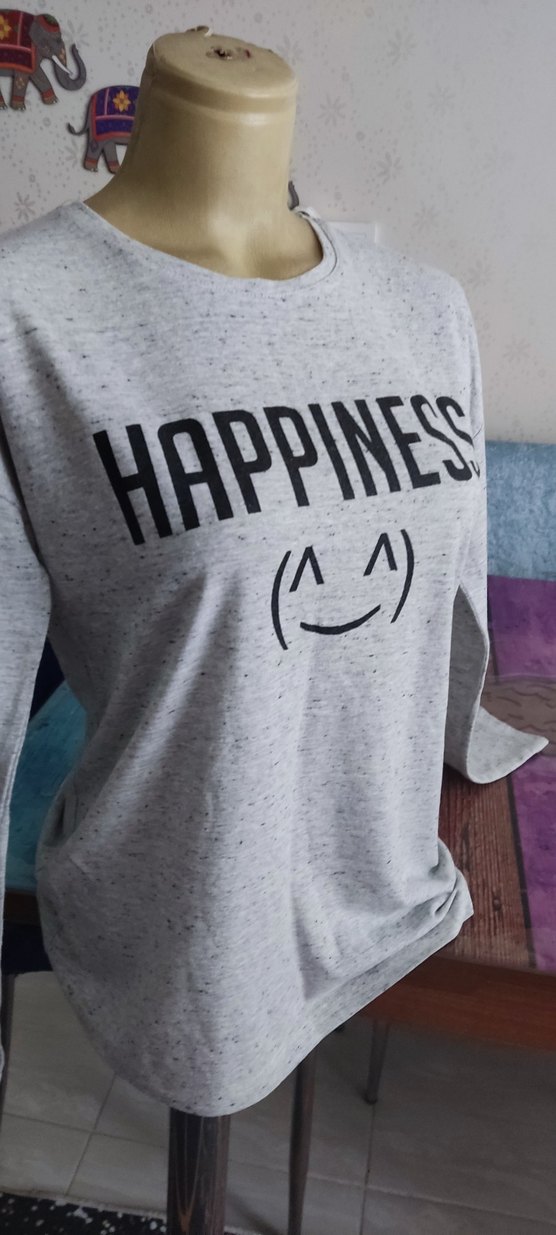 Gri Hamile Tişörtü Uzun Kollu Baskılı - Görsel 3