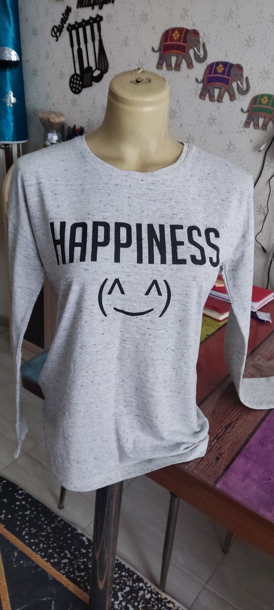 Gri Hamile Tişörtü Uzun Kollu Baskılı - Görsel 2