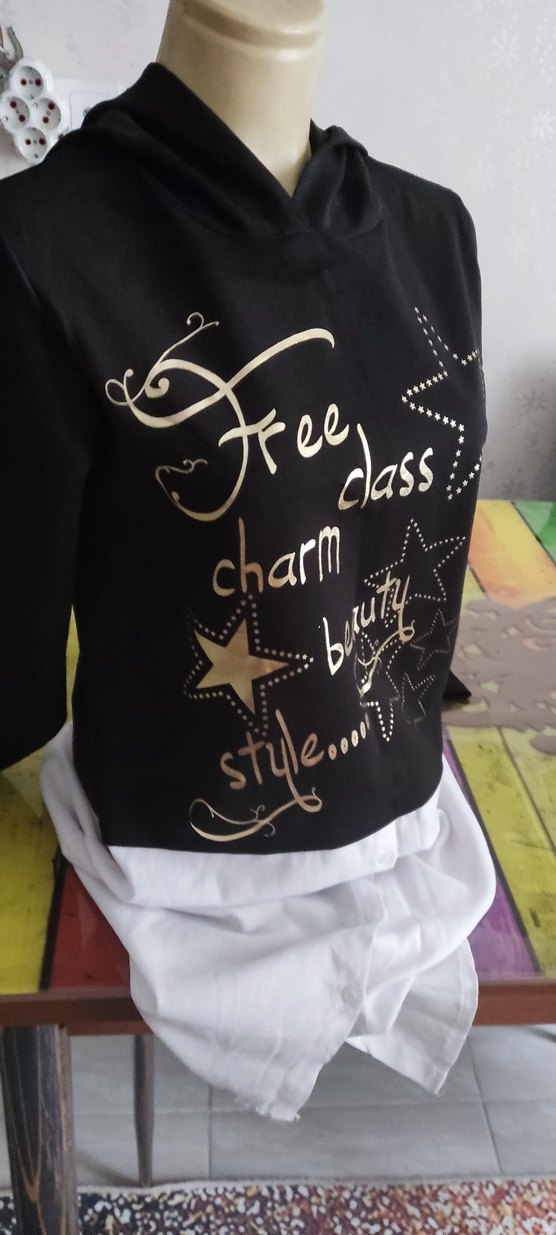 Siyah Payetli Uzun Kollu kapüşonlu sweatshirt - Görsel 2