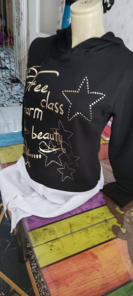 Siyah Payetli Uzun Kollu kapüşonlu sweatshirt - Görsel 3