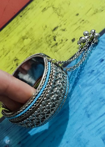 Turkuaz Boncuk İşlemeli Bohem Kadın Bileklik - Görsel 6