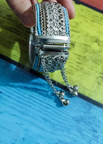 Turkuaz Boncuk İşlemeli Bohem Kadın Bileklik - Görsel 5