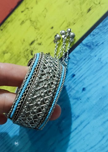 Turkuaz Boncuk İşlemeli Bohem Kadın Bileklik - Görsel 2