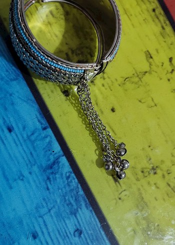 Turkuaz Boncuk İşlemeli Bohem Kadın Bileklik - Görsel 3