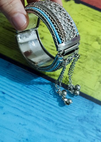 Turkuaz Boncuk İşlemeli Bohem Kadın Bileklik - Görsel 4