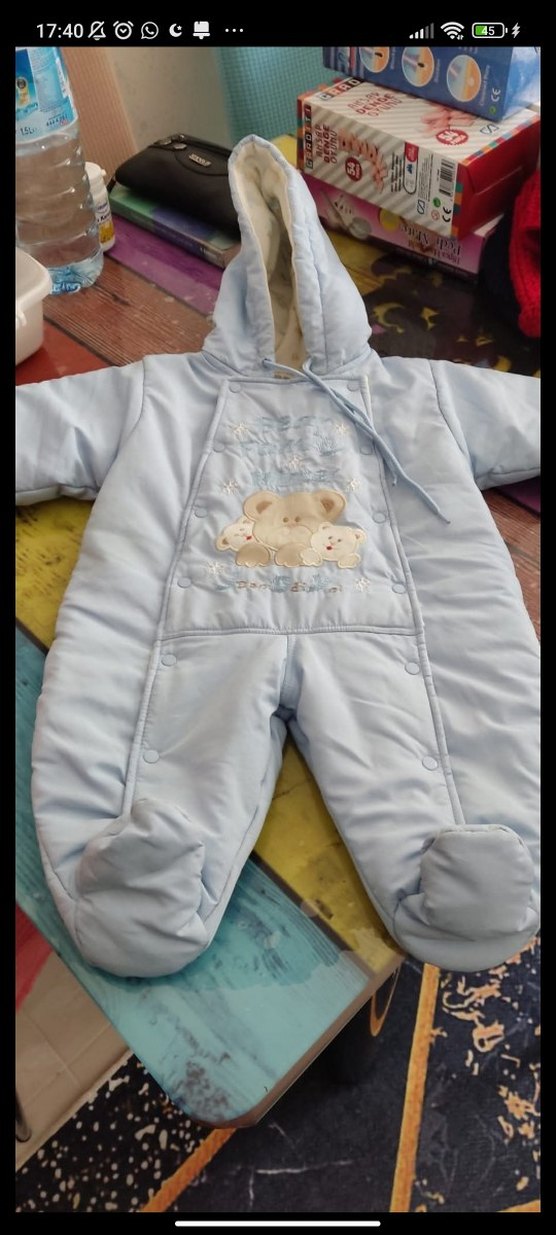 Mavi Kapüşonlu Bebek Tulumu - Görsel 2