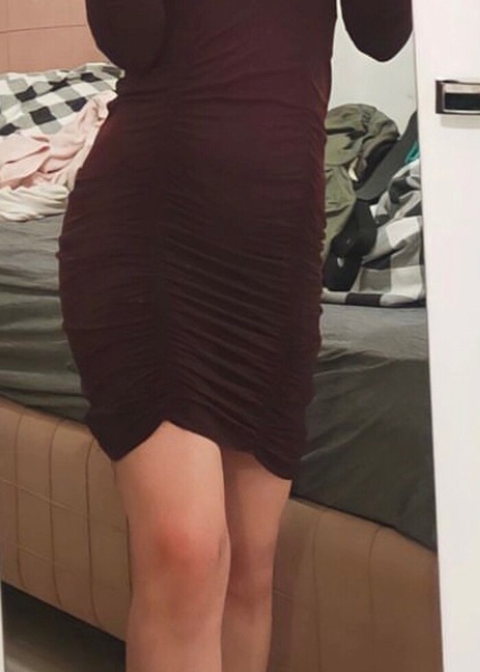 Kahverengi drapeli elbise mezuniyet/düğün/nişan/kına - Görsel 3