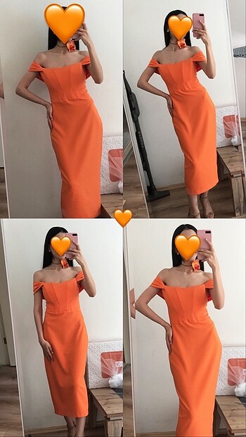 Turuncu şık elbise - Görsel 3