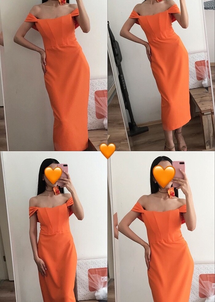 Turuncu şık elbise - Görsel 3