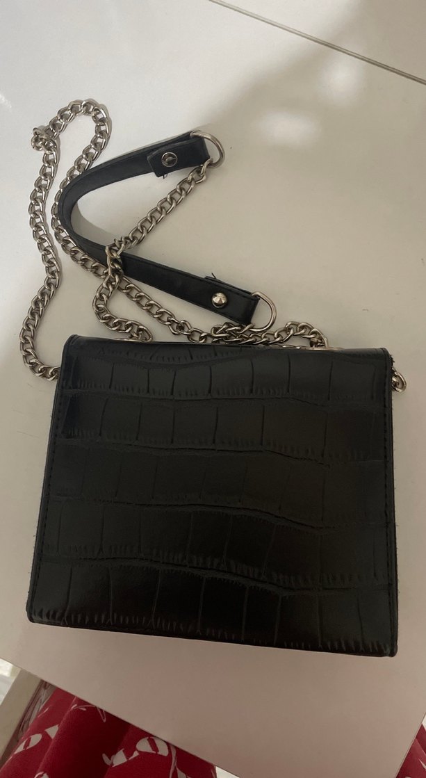 Zincir Detaylı Siyah Deri Kadın Çanta - Görsel 2
