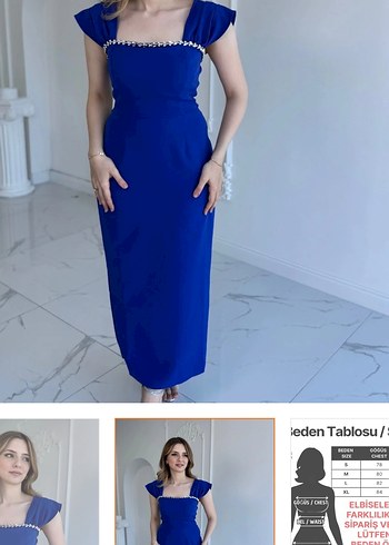 Mavi Taş İşlemeli Midi Elbise - Görsel 2