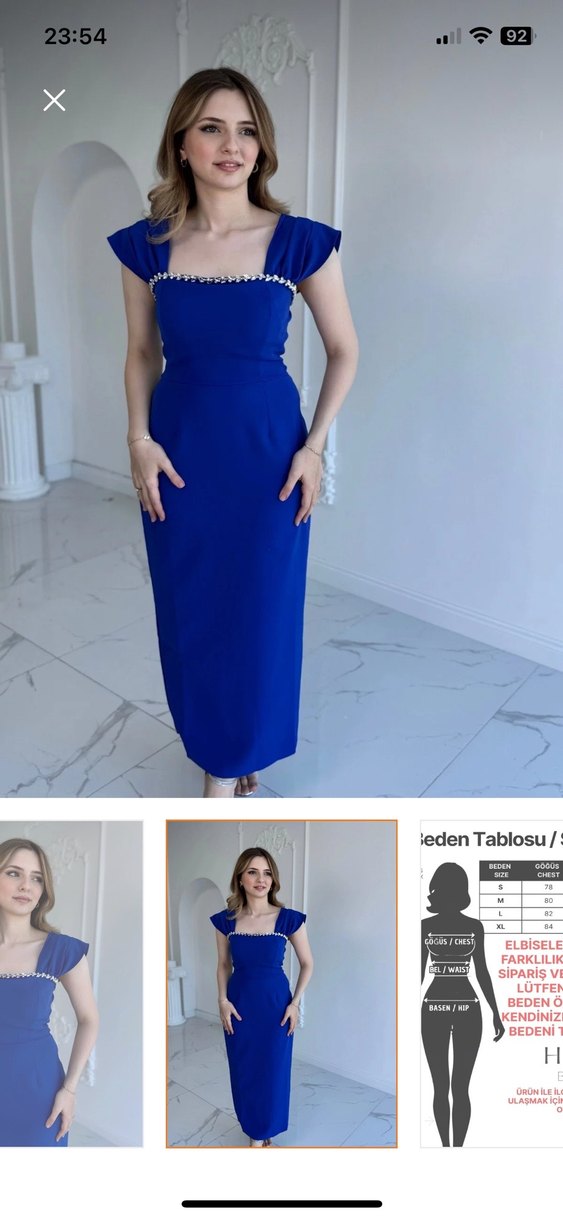 Mavi Taş İşlemeli Midi Elbise - Görsel 2