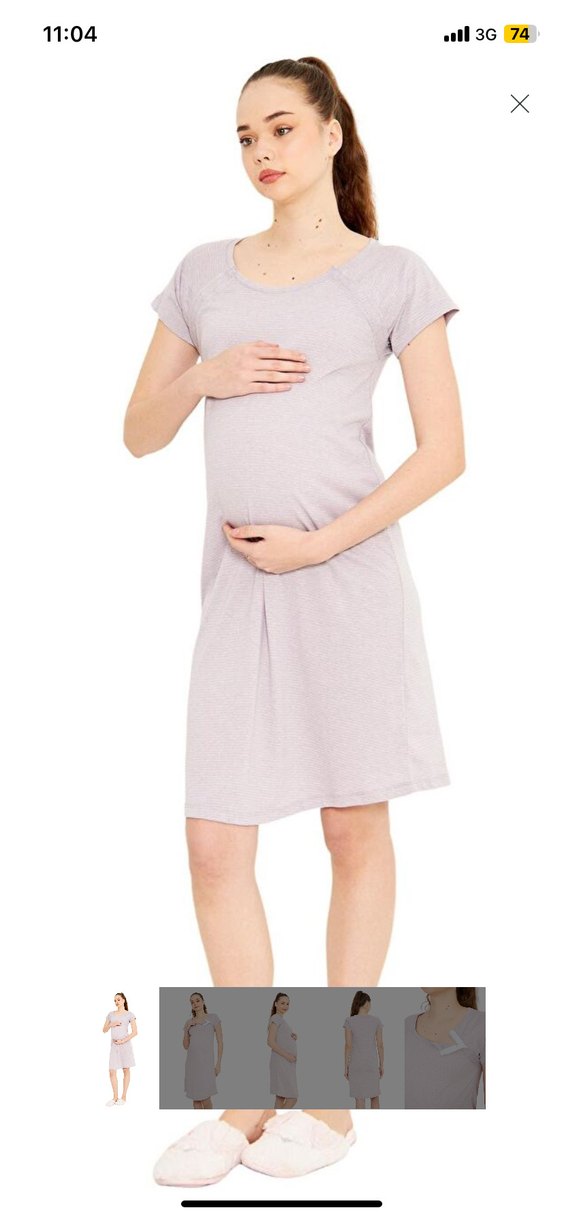 Kısa Kollu Çizgili Emzirme Gecelik - Görsel 2