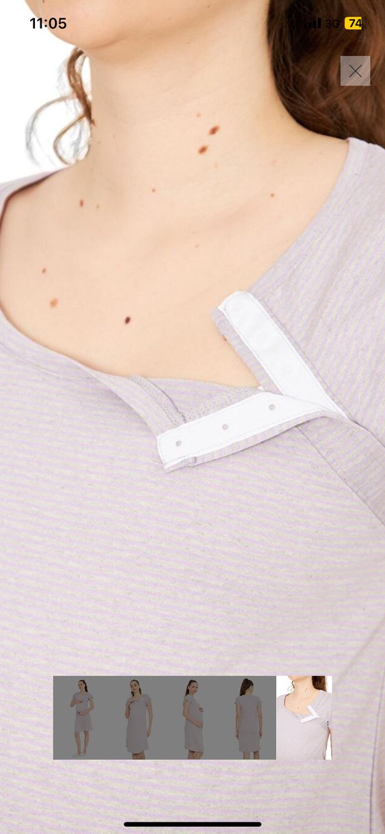 Kısa Kollu Çizgili Emzirme Gecelik - Görsel 3