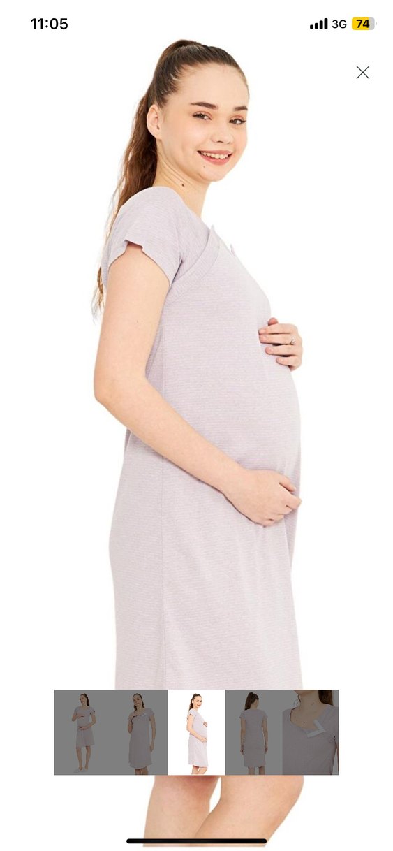 Kısa Kollu Çizgili Emzirme Gecelik - Görsel 4