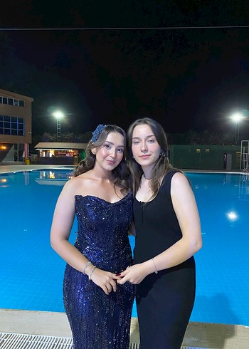 Diğer Boncuk İşlemeli Gece Mavisi Uzun Balık Abiye