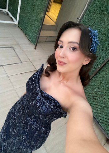 Boncuk İşlemeli Gece Mavisi Uzun Balık Abiye