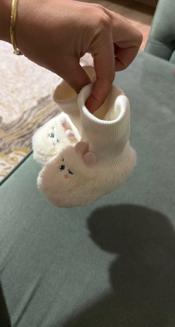 Kız Çocuk Beyaz Nakışlı Sıcak Peluş panduf - Görsel 4