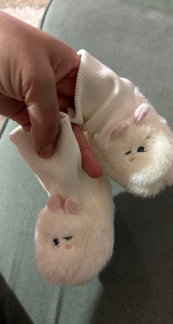 Kız Çocuk Beyaz Nakışlı Sıcak Peluş panduf - Görsel 2