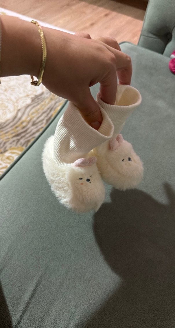 Kız Çocuk Beyaz Nakışlı Sıcak Peluş panduf - Görsel 3